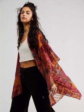Free people Stevie patchwork burnout kimono boho velvet